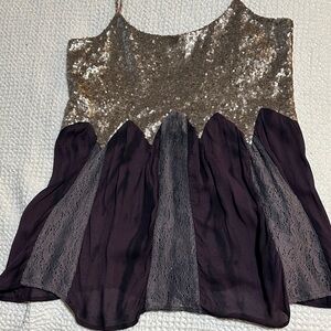 Elegant BKE Rosegold Sequin and Eggplant Lace Women's Top
